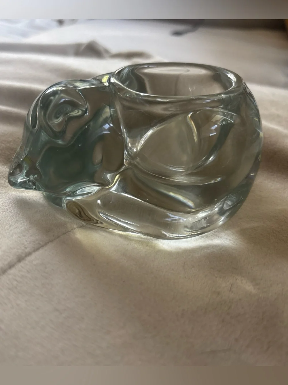 Vtg Indiana Glass Clear Sleeping Cat Votive Tealight Holder 4.25